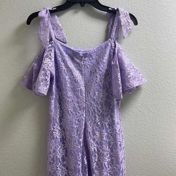 Cold Shoulder Short Sleeve Lace Dress Below Knee Length Purple Extra Small - Picture 7 of 14